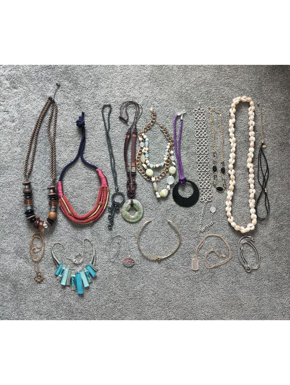 Boho Chic Statement Jewelry Lot Beaded Shell Wood Necklaces Bangles Bracelets